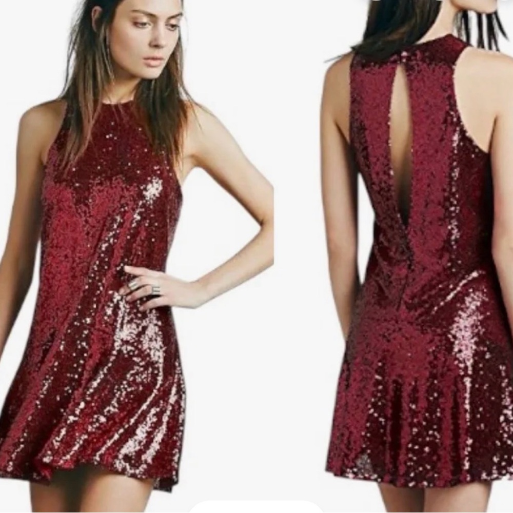 Free People Burgundy Sequin Mini Dress